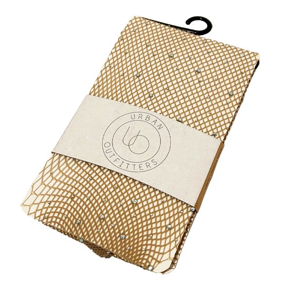 Urban Outfitters Jewel Fishnet Tight, Tan, S/M - Picture 3 of 4